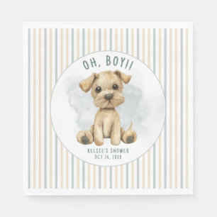 Cute Oh Boy Puppy Blue Baby Shower Napkin
