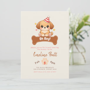 Cute Oh Boy Puppy Dog Baby Shower Invitation