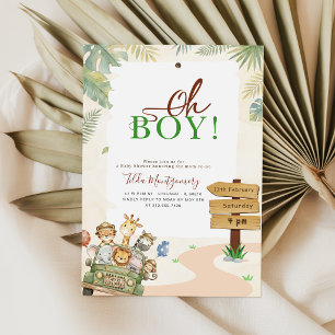 Cute Oh Boy Safari Jungle Baby Shower Invitation