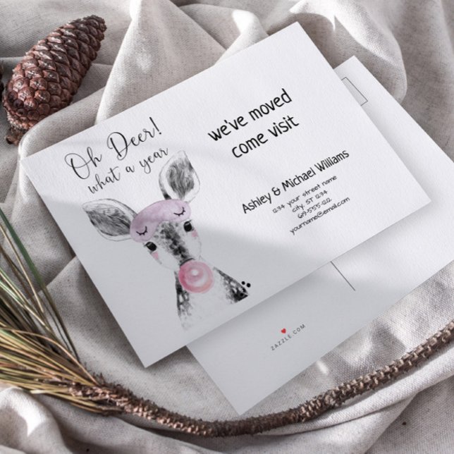 Cute Oh Deer What a Year Moving Announcement Postcard (Creator Uploaded)