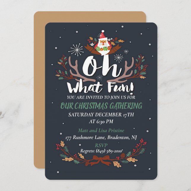 Cute Oh What Fun Christmas Party Invitation (Front/Back)