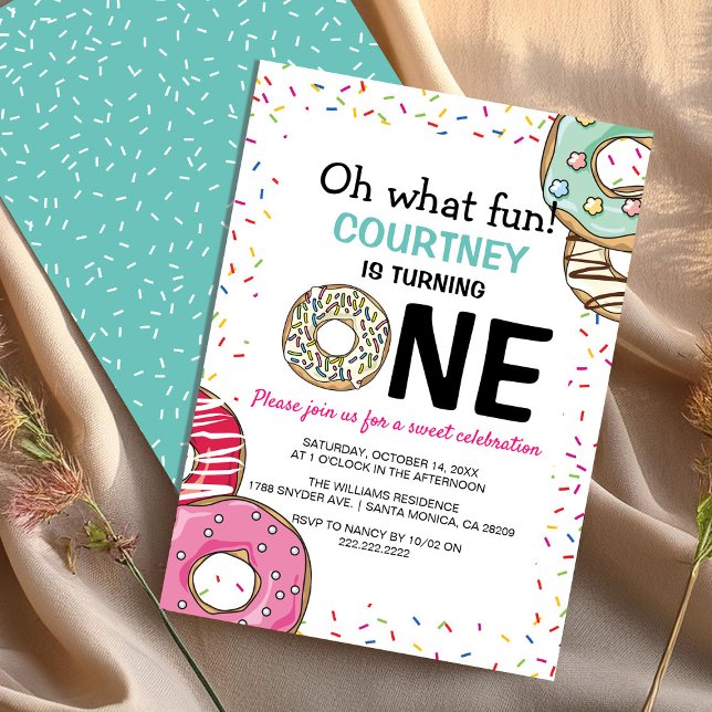 Cute Oh What Fun Doughnut 1st Birthday Invitation (Creator Uploaded)