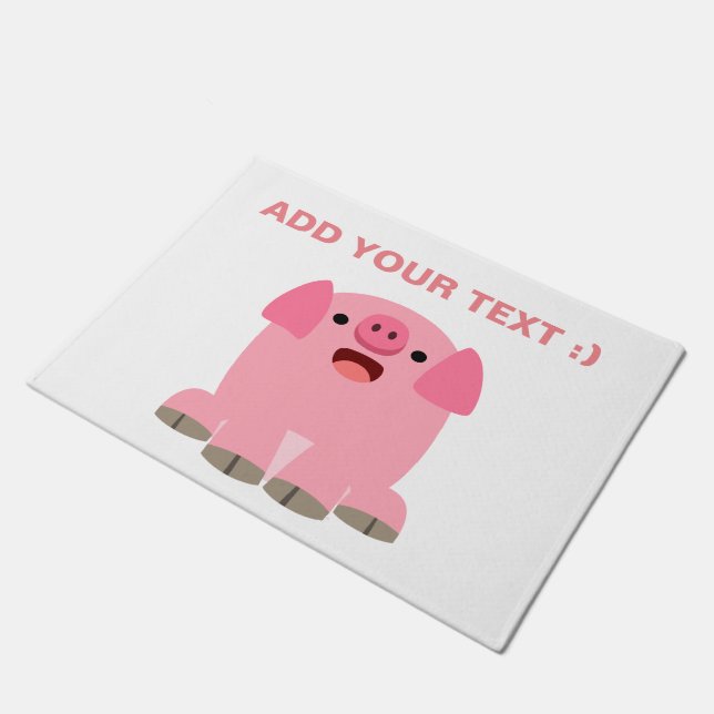 Cute Oinking Cartoon Pig Doormat (Angled)