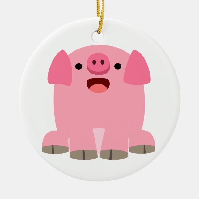 Cute Oinking Cartoon Pig Ornament (Front)