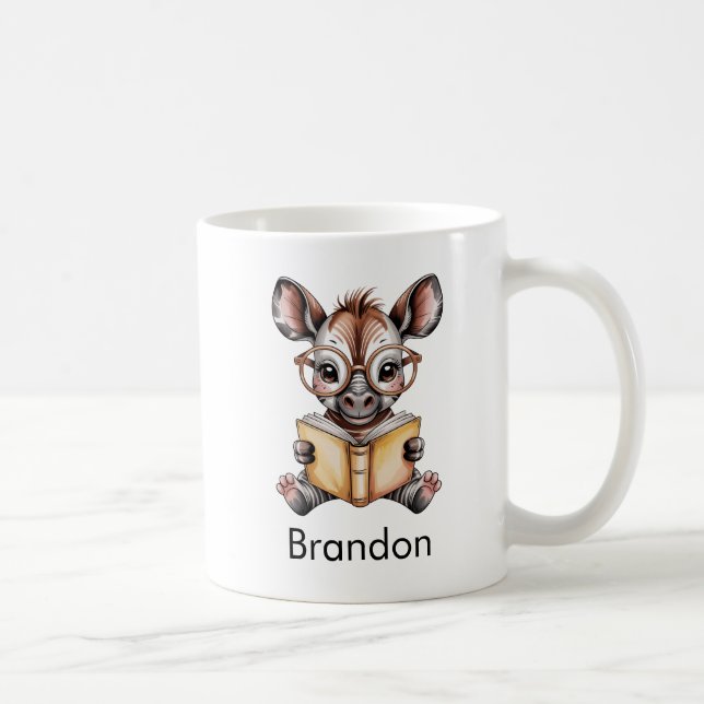 Cute Okapi Reading a Book Custom Coffee Mug (Right)
