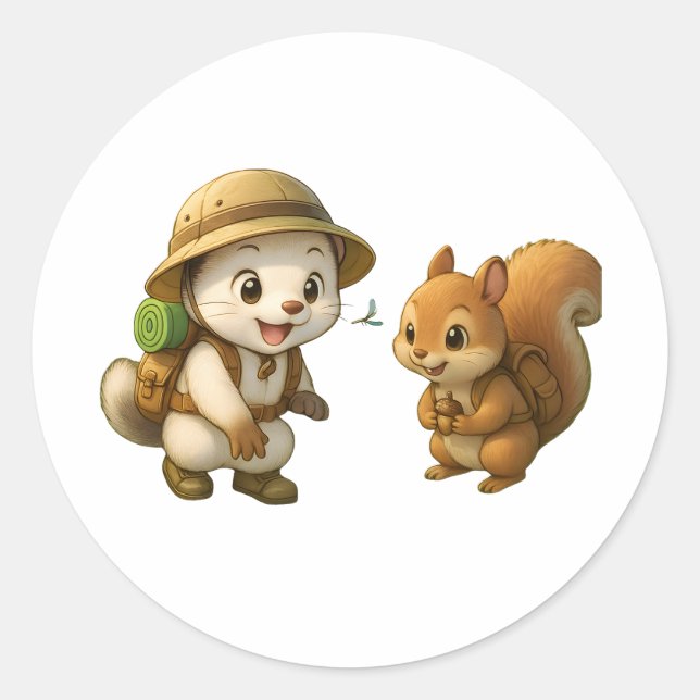 Cute Okojo and Squirrel – Okojo and Friends Illust Classic Round Sticker (Front)