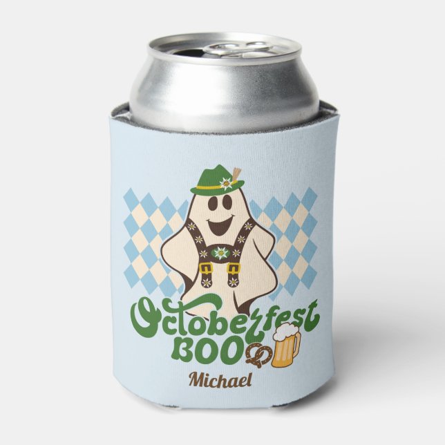 Cute Oktoberfest Ghost Spooky Season Can Cooler (Can Front)