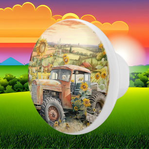 cute old Country tractor Ceramic Knob
