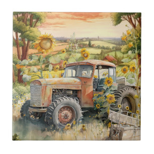 cute old Country tractor Tile