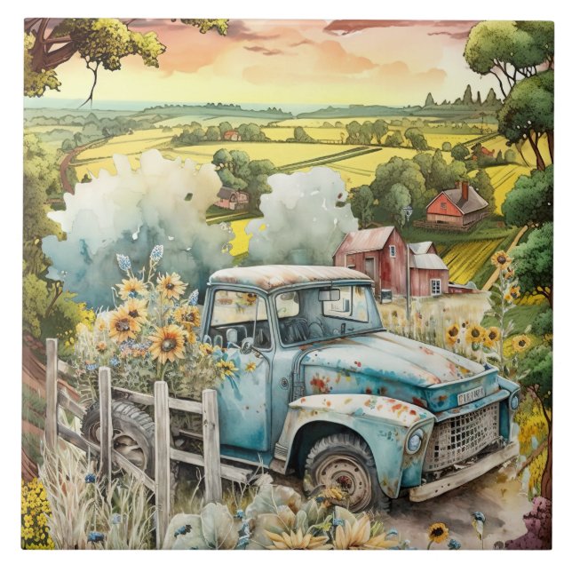 cute Old Country truck  Tile (Front)
