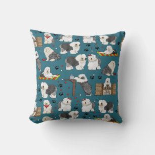 Cute Old English Sheepdog Pattern, Dog Lover Gift Cushion