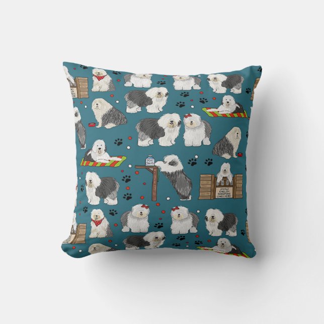 Cute Old English Sheepdog Pattern, Dog Lover Gift Cushion (Front)