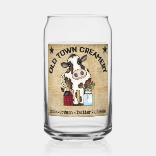 Cute old town creamery cow farmhouse can glass