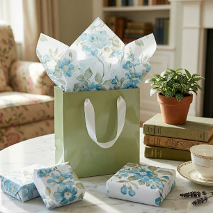 Cute Olive Green Aqua Turquoise Floral Watercolor Tissue Paper