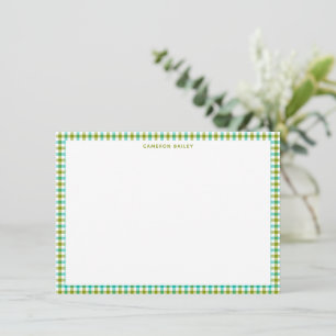 Cute Olive Green Teal Gingham Plaid Personalised Card