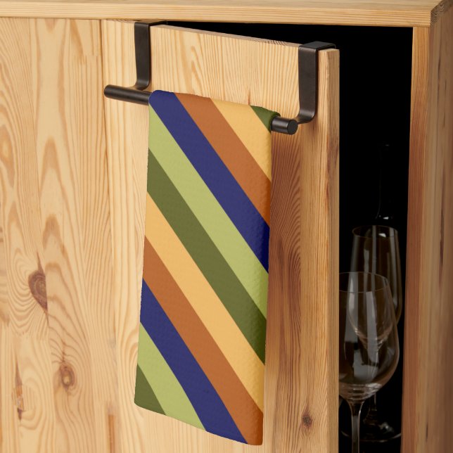 Cute Olive Sage Navy Stripes Kitchen Towel (Thirds Fold)