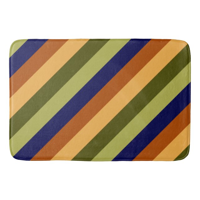 Cute Olive Sage Navy Stripes Large Bath Mat (Front)