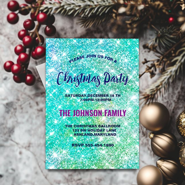 Cute ombre green faux glitter Christmas Invitation (Creator Uploaded)