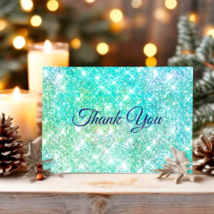 Cute ombre green faux glitter thank you card