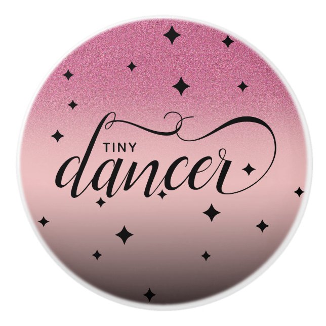 Cute Ombre Pink Glitter Starry Tiny Dancer Ceramic Knob (Front)