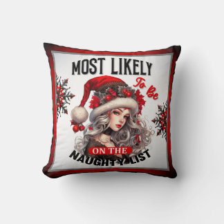 Cute On the Naughty List Christmas Pinup Cushion