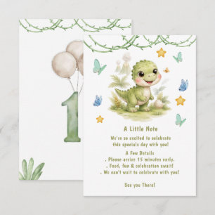 Cute One-A-Saurus Dinosaur 1st Birthday Enclosure Card