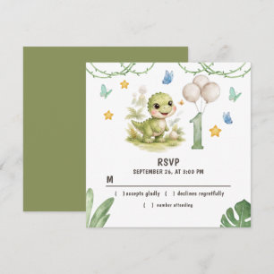 Cute One-A-Saurus Dinosaur 1st Birthday RSVP card