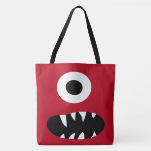 Cute One Eyed Monster Face Monsters Pattern Red Tote Bag