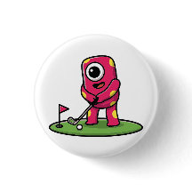 Cute One-Eyed Pink Monster Playing Golf Cartoon