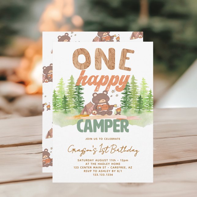 Cute One Happy Camper 1st Birthday Invitation (Creator Uploaded)