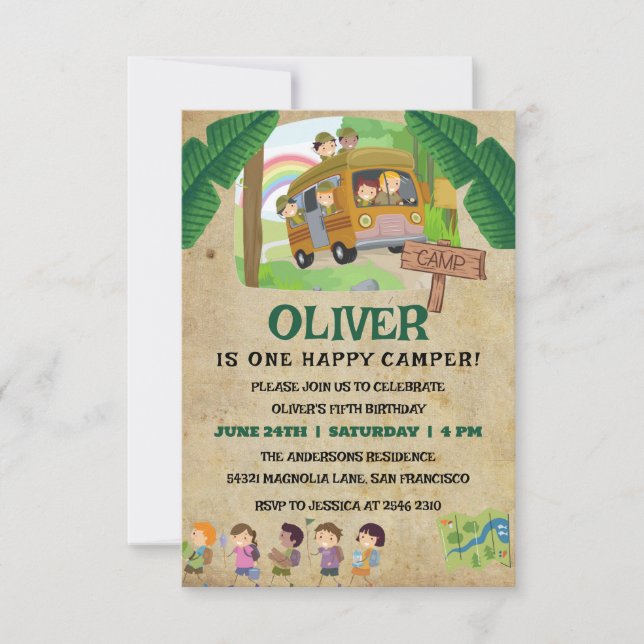 Cute One Happy Camper Birthday Invitation (Front)