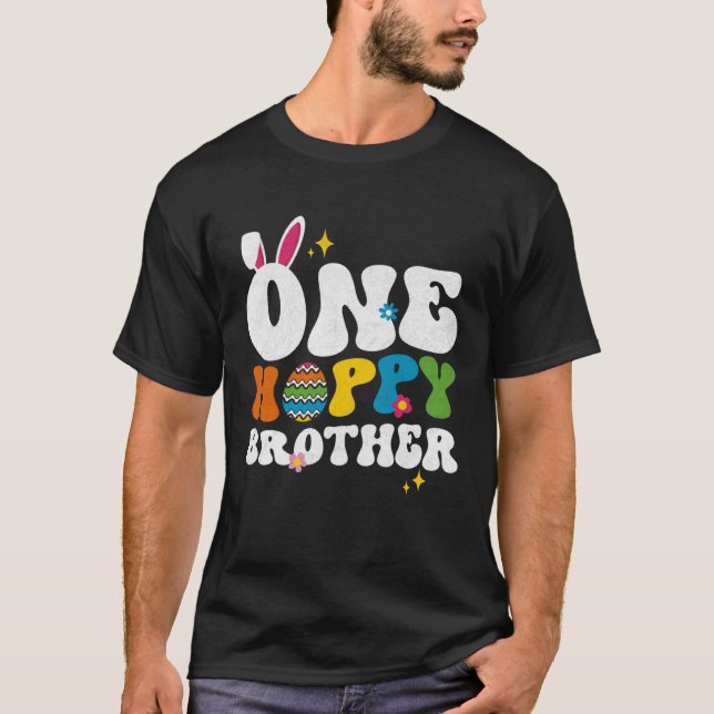 Cute One Hoppy Brother Bunny Easter Day Egg Bunny  T-Shirt (Front)