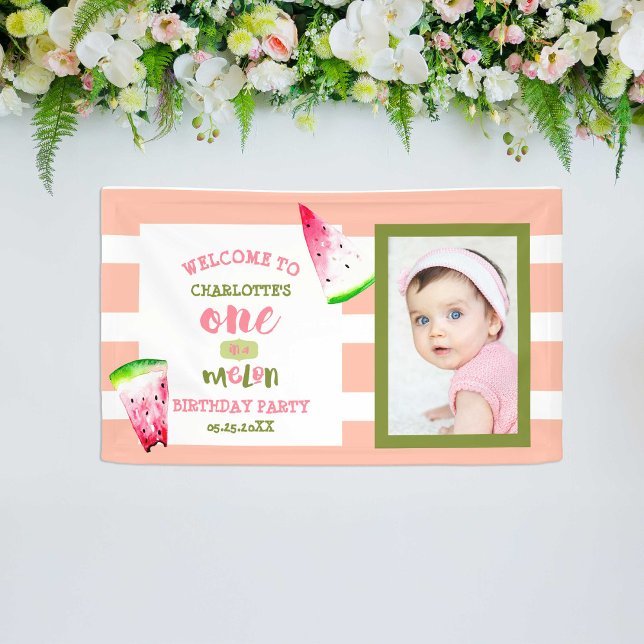 Cute One in a Melon Happy 1st Birthday Photo Banner (Creator Uploaded)