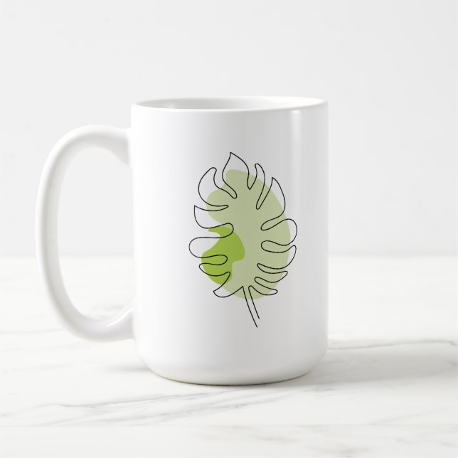 Cute one line art tropical isolated foliage green coffee mug (Left)