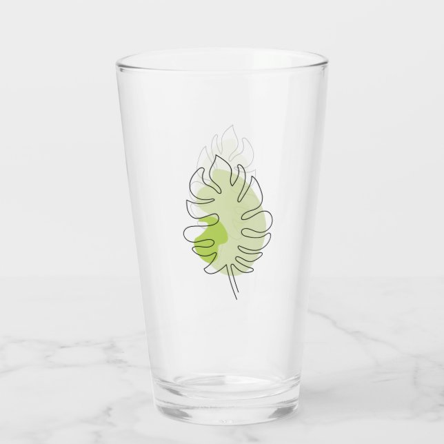 Cute one line art tropical isolated foliage green glass (Back)