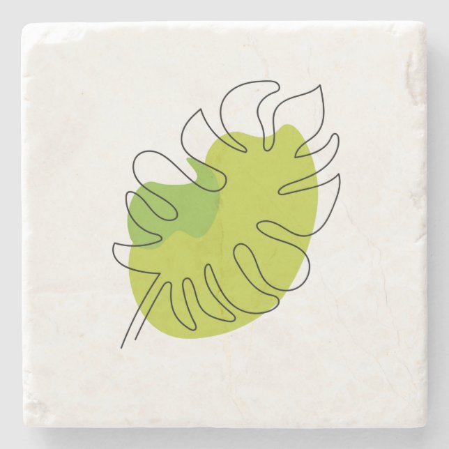 Cute one line art tropical isolated foliage stone coaster (Front)