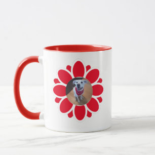 Cute One Photo Christmas Greeting Red Floral Dog Mug