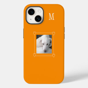Cute One Photo Dog Single Initial Orange iPhone 14 Case