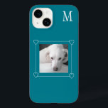 Cute One Photo Dog Single Initial Teal Green Case-Mate iPhone 14 Case<br><div class="desc">This cute phone case features Olive,  a beautiful Labrador mix.   Photo and initial are customisable.</div>