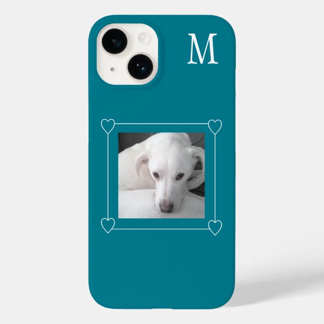 Cute One Photo Dog Single Initial Teal Green Case-Mate iPhone Case (Back)