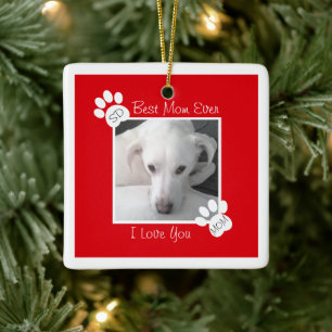 Cute One Photo Red and White Dog Paws Frame Ceramic Ornament