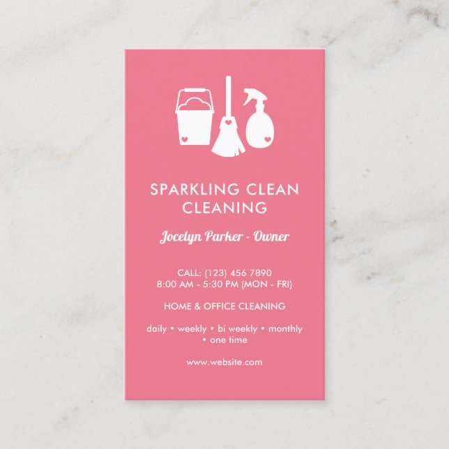 Cute One Sided Pink White Cleaning Supplies Business Card (Front)