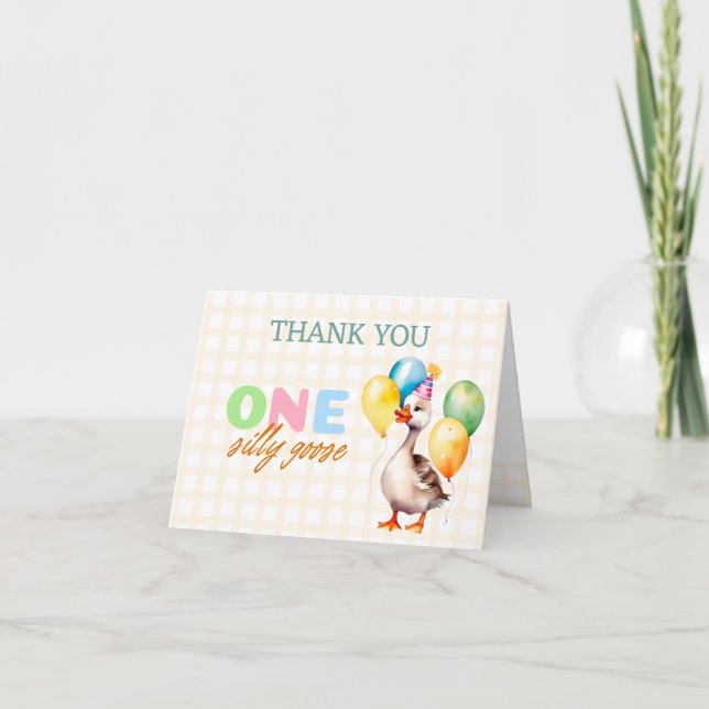 Cute One Silly Goose 1st Birthday Gender Neutral  Thank You Card (Front)