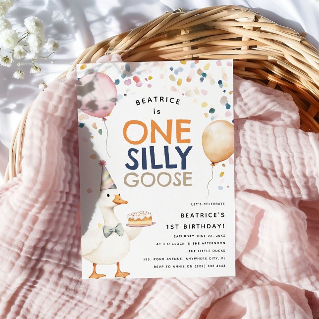 Cute One Silly Goose 1st Birthday Invitation (Creator Uploaded)