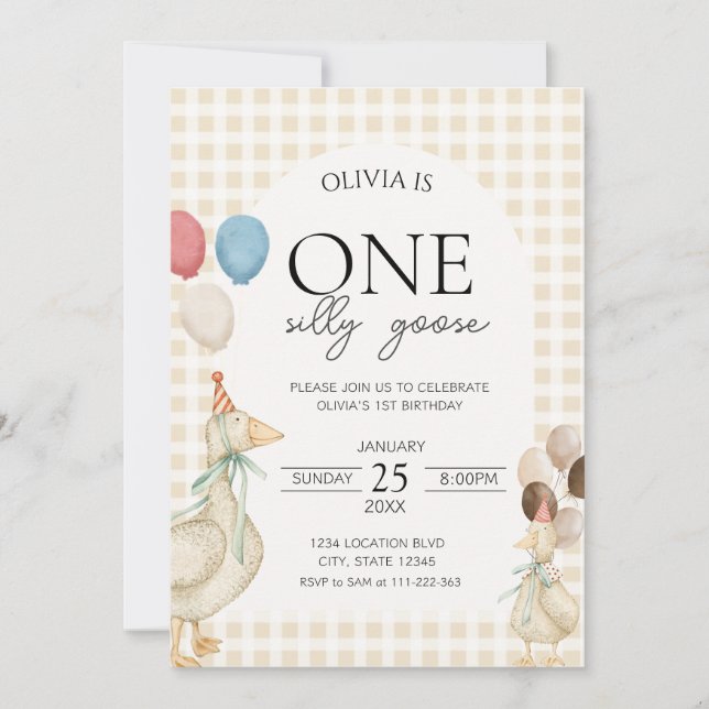 Cute One Silly Goose Birthday Invitation (Front)