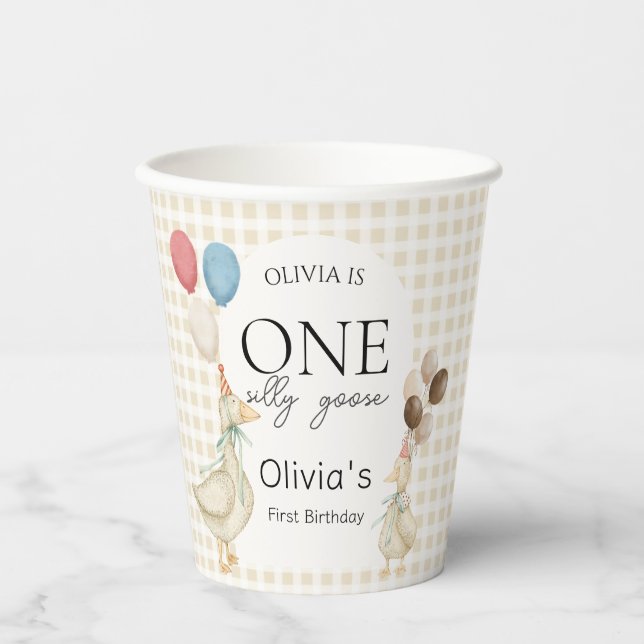 Cute One Silly Goose Birthday Party Paper Cups (Front)
