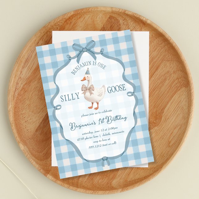 Cute One Silly Goose Blue First Birthday Invitation (Cute One Silly Goose Blue First Birthday Invitation)