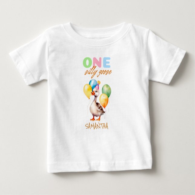 Cute One Silly Goose Gender Neutral 1st Birthday  Baby T-Shirt (Front)