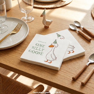 Cute One Silly Goose Kids Birthday Party Napkin
