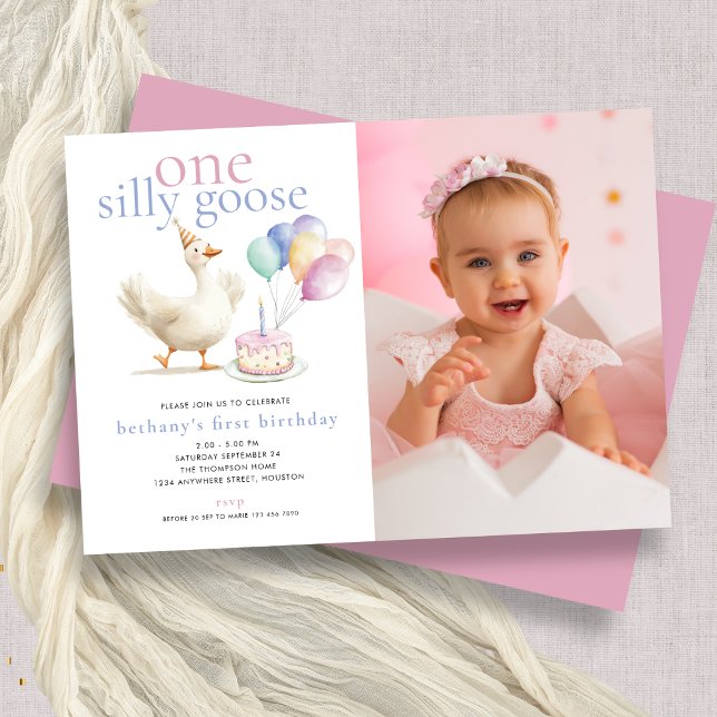 Cute One Silly Goose Photo 1st Birthday  Invitation (Creator Uploaded)